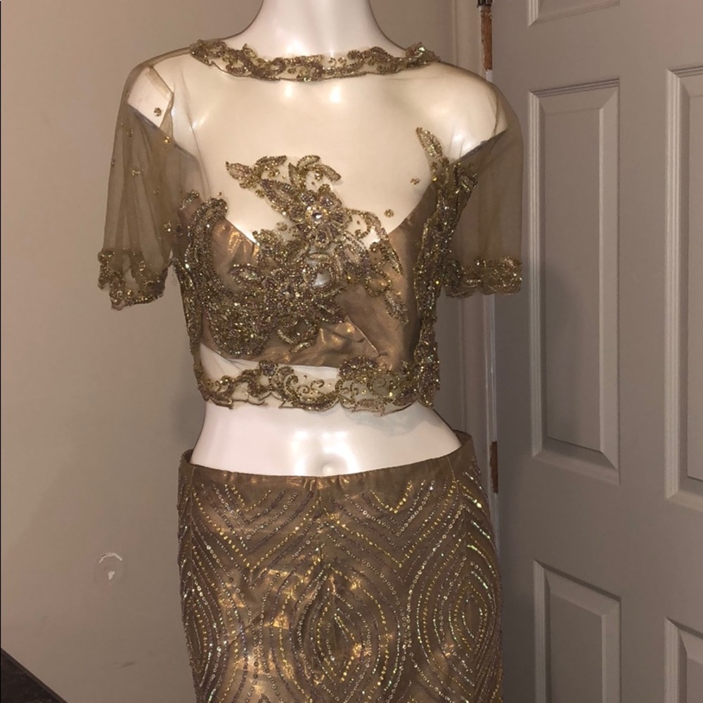 3 piece henna gown top, skirt and shawl